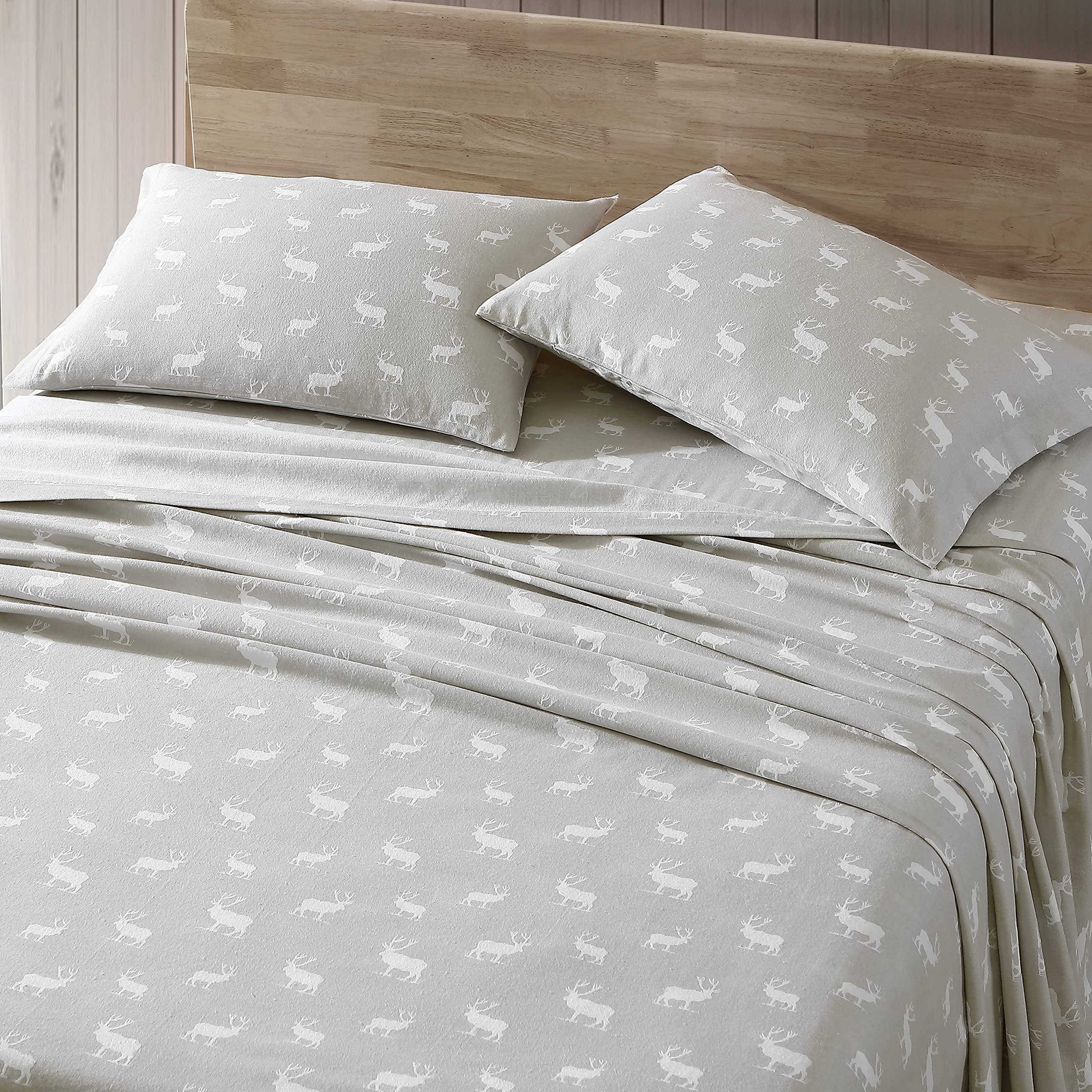 Eddie Bauer - Twin Sheets, Cotton Flannel Bedding Set, Brushed For Extra Softness, Cozy Home Decor (Elk Grove Silver, Twin)