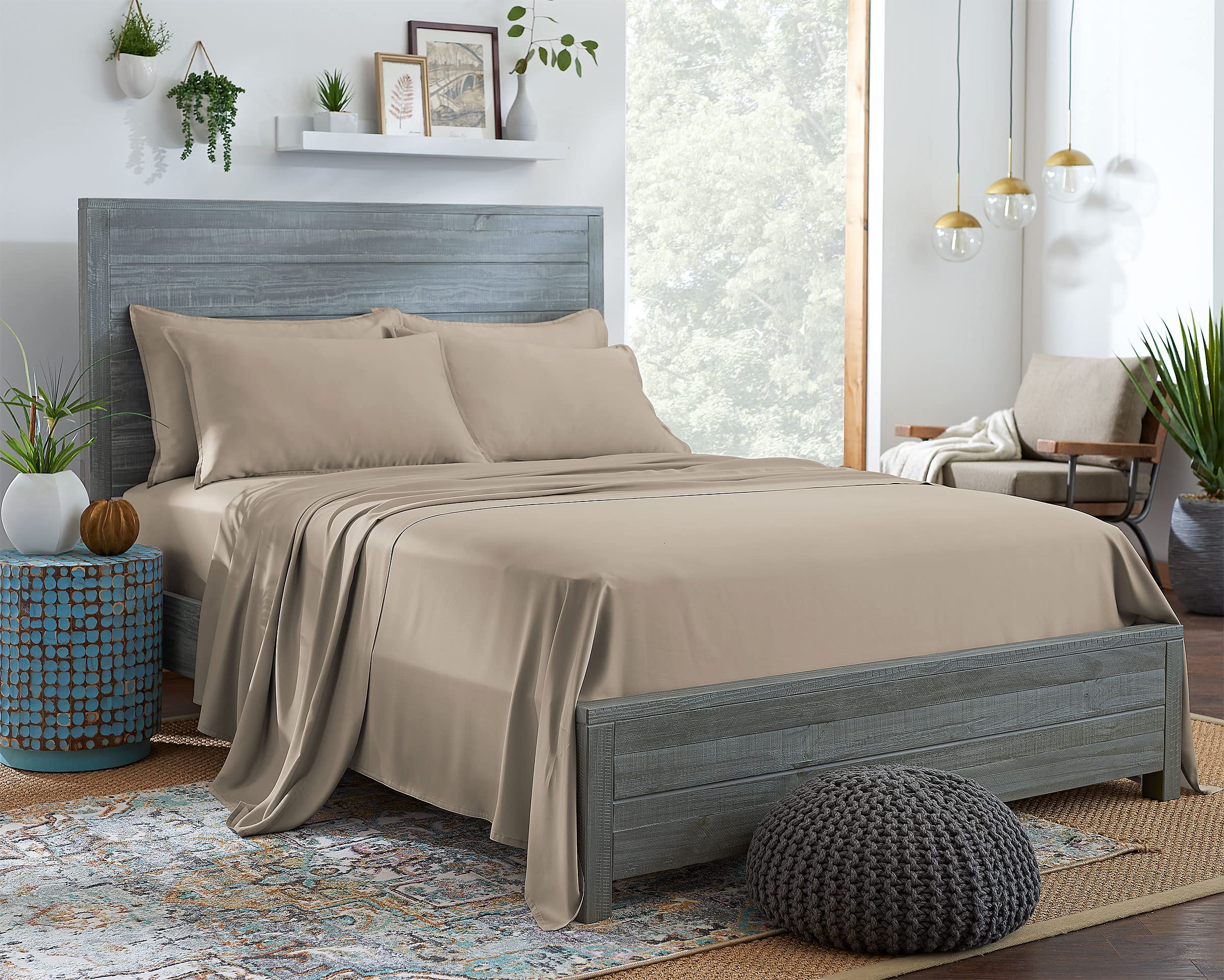 Stylinen 100% Organic Eucalyptus Bed Sheets Queen Size 4 Piece Set, Tencel Lyocell, Silky Soft & Smooth, Breathable, 16 Inch Dee