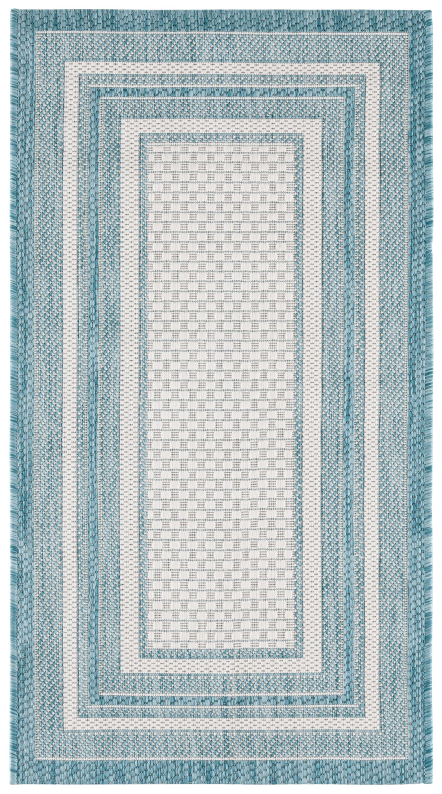 Safavieh Courtyard Collection 2' X 3'7' Ivory / Aqua Cy8475 Indoor/ Outdoor Waterproof Easy Cleaning Patio Backyard Mudroom Acc