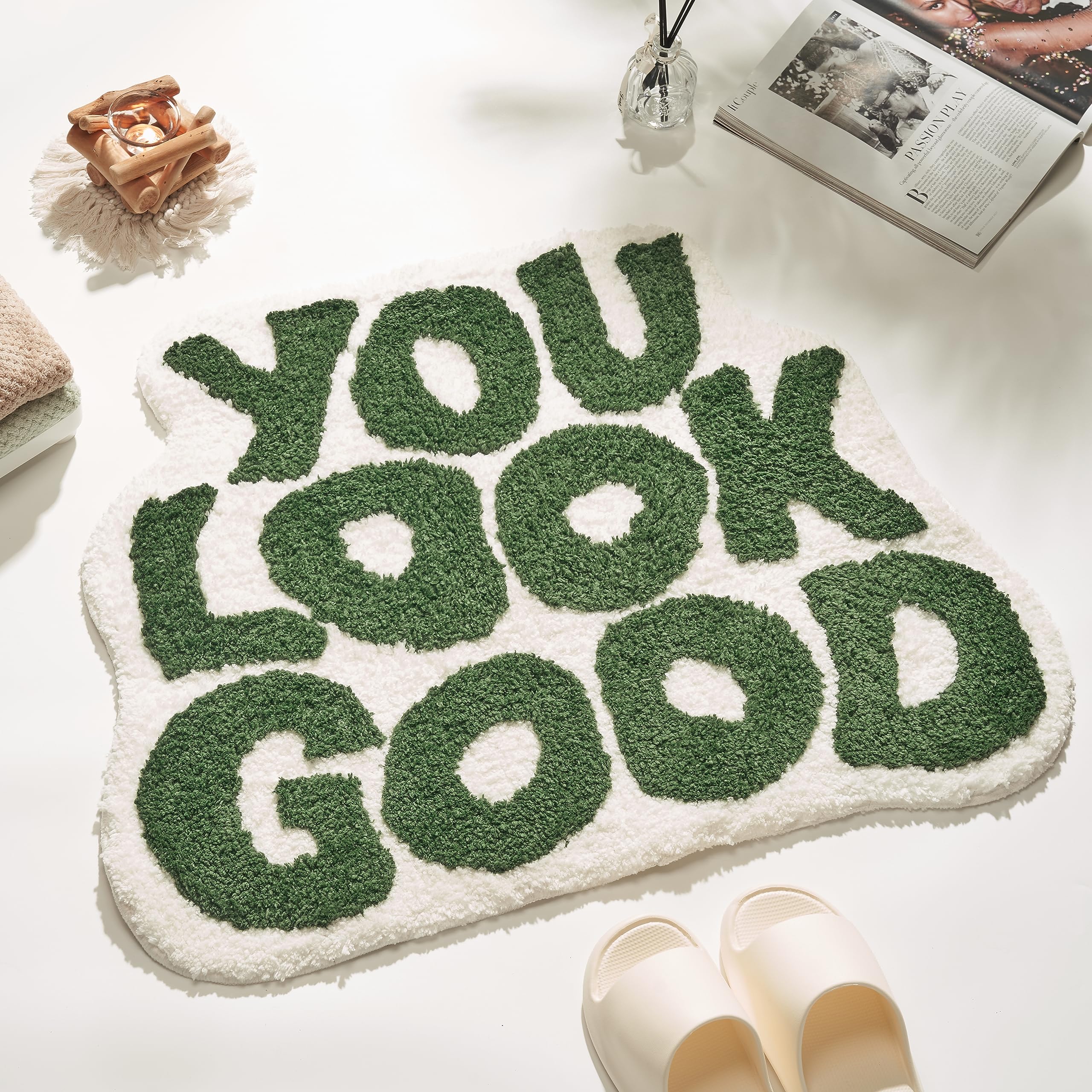 DyeFury ?????????? ????'' ??????'' You Look Good Bath Mat Green Cute Cool Bathroom Rug Fun Bathroom Mats Funny Funky Bathroom De