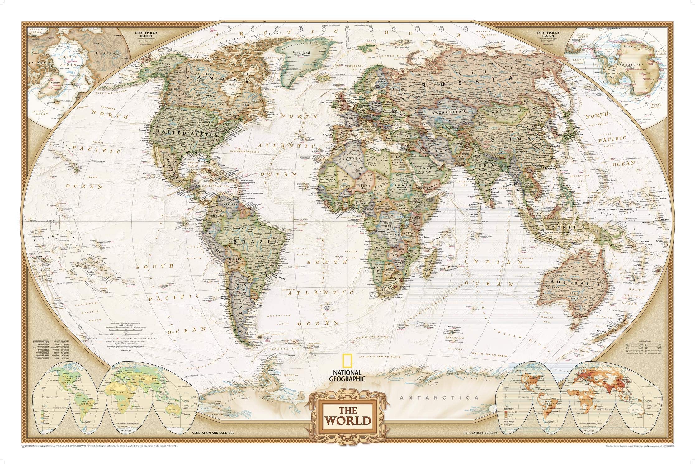 National Geographic World Executive Wall Map - Antique Style - 46 X 30.5 Inches - Art Quality Print