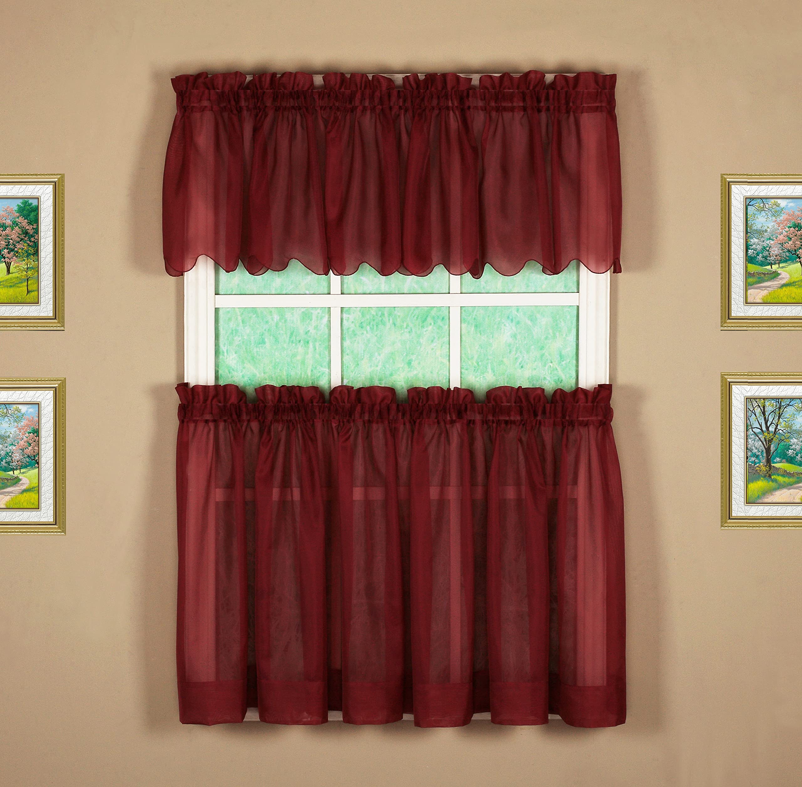 Today'S Curtain Emelia Original Voile Tier Pair 24', Burgundy, 60'W X 24'L