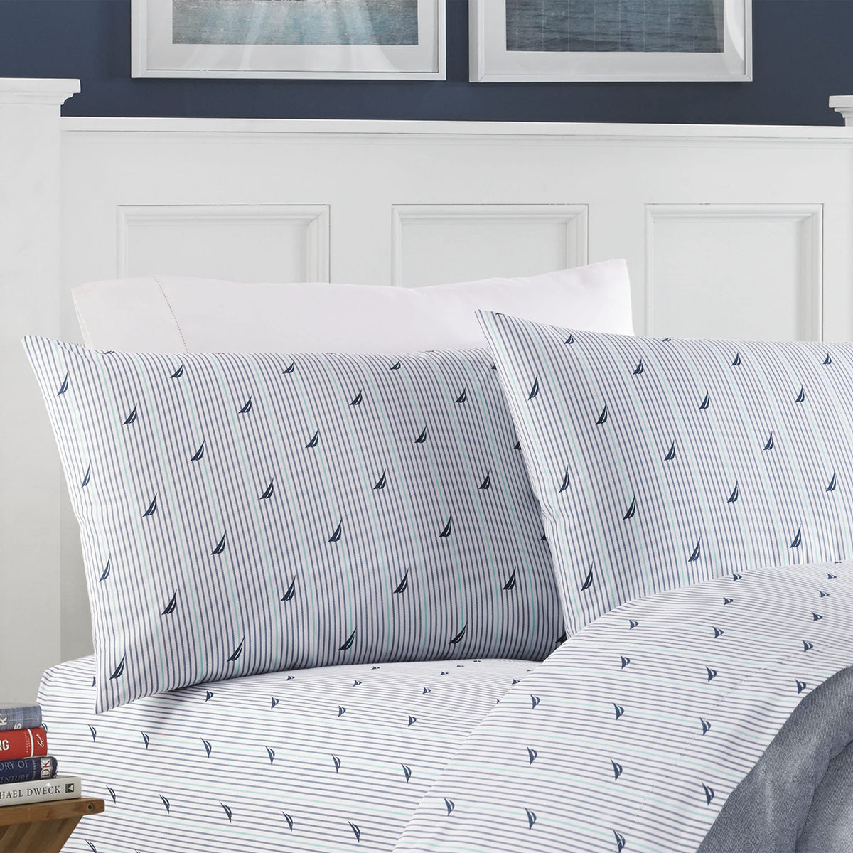 Nautica - Twin Sheets, Cotton Percale Bedding Set, Casual Home Decor (Audley Stripe Blue, Twin)