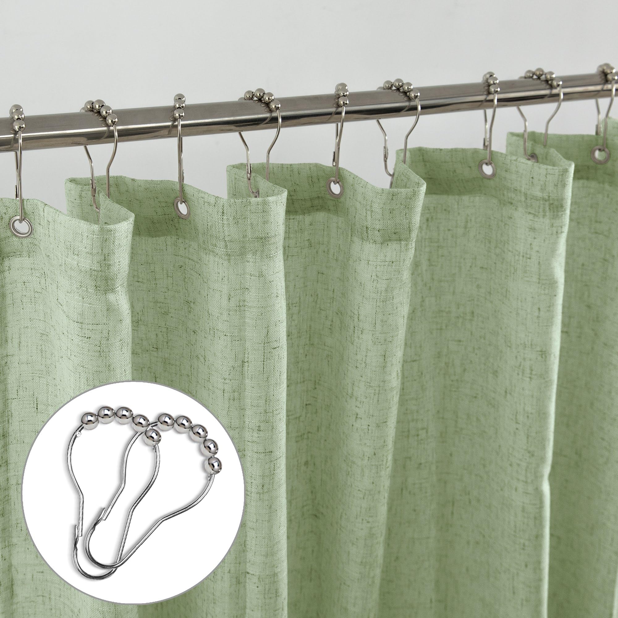 Koufall Sage Green Waterproof Linen Fabric Shower Curtain For Bathroom 72X80 Inches Long
