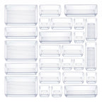 25 Pcs Clear Plastic Drawer Organizers Set, 4-Size Versatile Bathroom And Vanity Drawer Organizer Trays, Storage Bins For Makeup