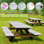 Boao 3 Pcs Vinyl Picnic Table And Bench Fitted Tablecloth Cover Set 6 Ft 30 X 72 Inch Flannel Backing Rectangular Elastic Edged Picnic Table Cover For Summer Outdoor Patio Travel (Birch)