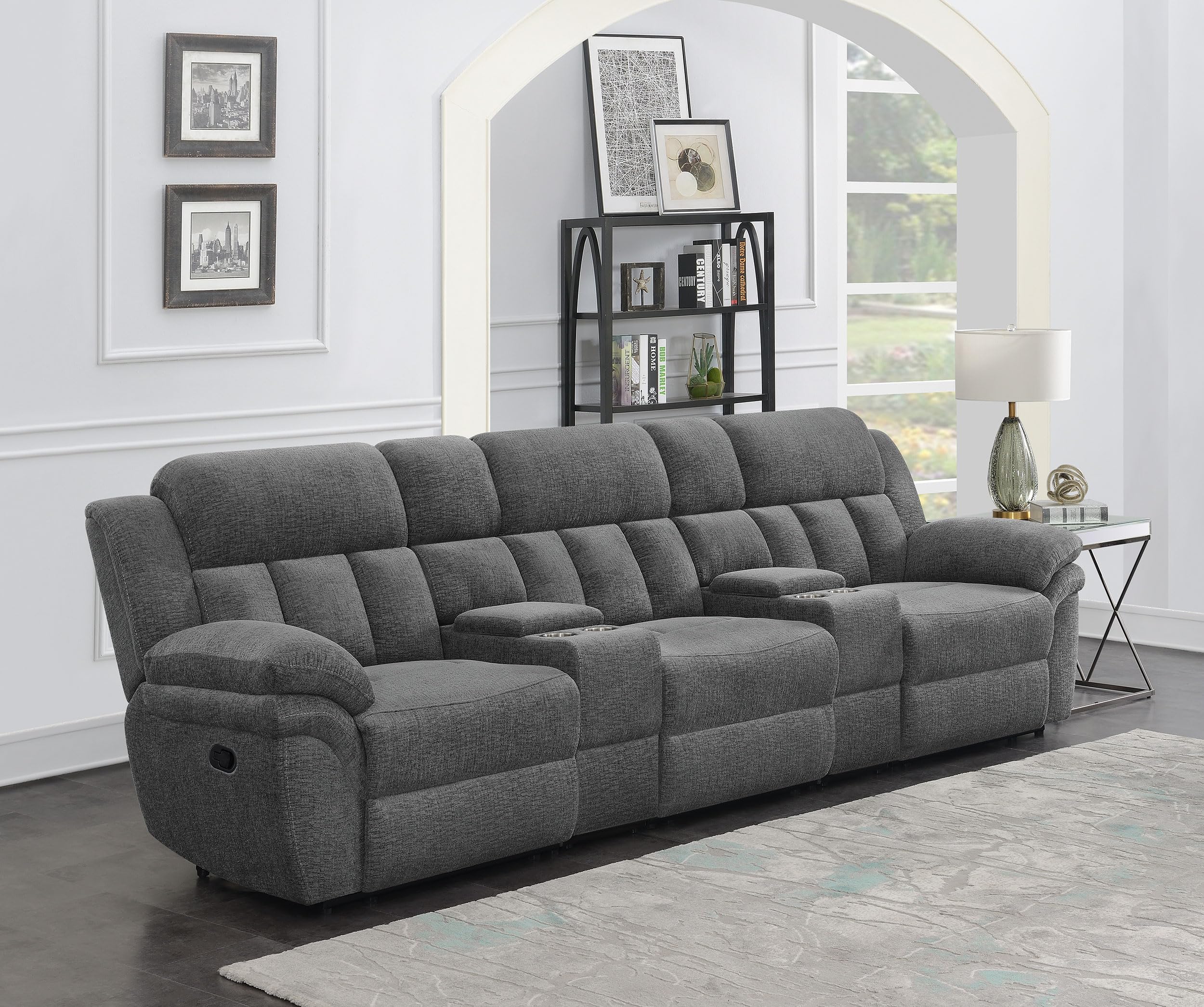 Coaster Bahrain 5-Piece Upholstered Chenille Theater Seating in Charcoal