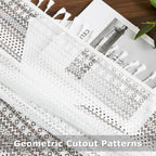 Bapawfish 95 Inches Length White Boho Lace Sheer Curtain Panels With Tassels,Rustic Rod Pocket Drapes,Embroidery Geometric Patte