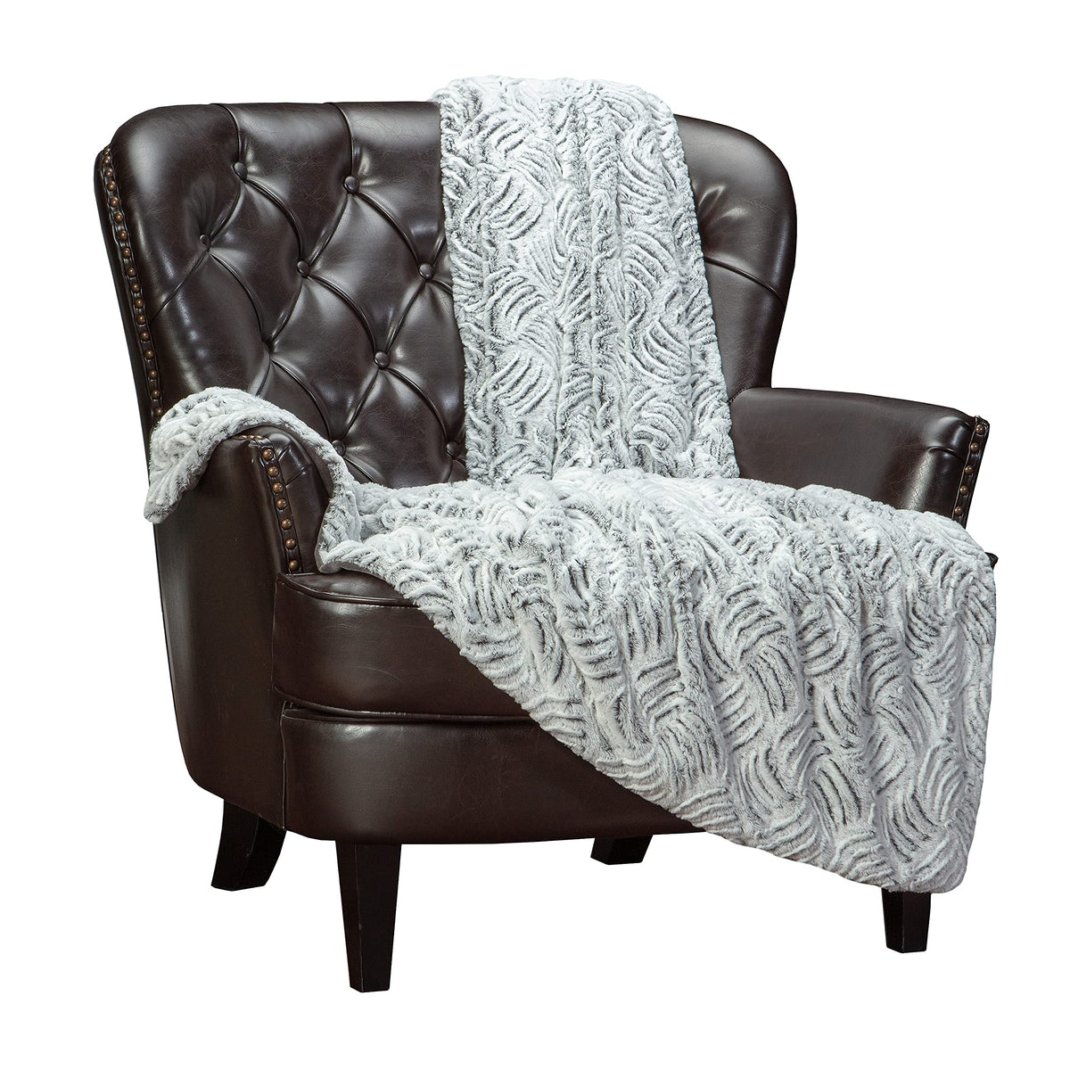 Chanasya Premium Soft Textured Black White Faux Frost Tip Fur & Velvety Mink Throw Blanket - Cozy Blanket For Sofa Chair Couch B