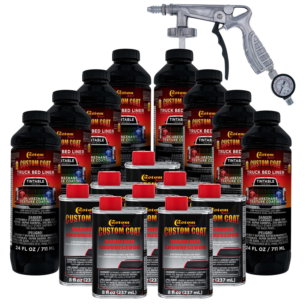 Custom Coat Tintable Base Only 2 Gallon (8 Quart) Urethane Spray-On Truck Bed Liner Kit With Spray Gun And Regulator - Easy 3 To