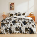 Xege Cow Print Fluffy Faux Fur Duvet Cover Set, 3 Pieces Soft Plush Shaggy Fuzzy Bedding Set(1 Faux Fur Animal Print Comforter C
