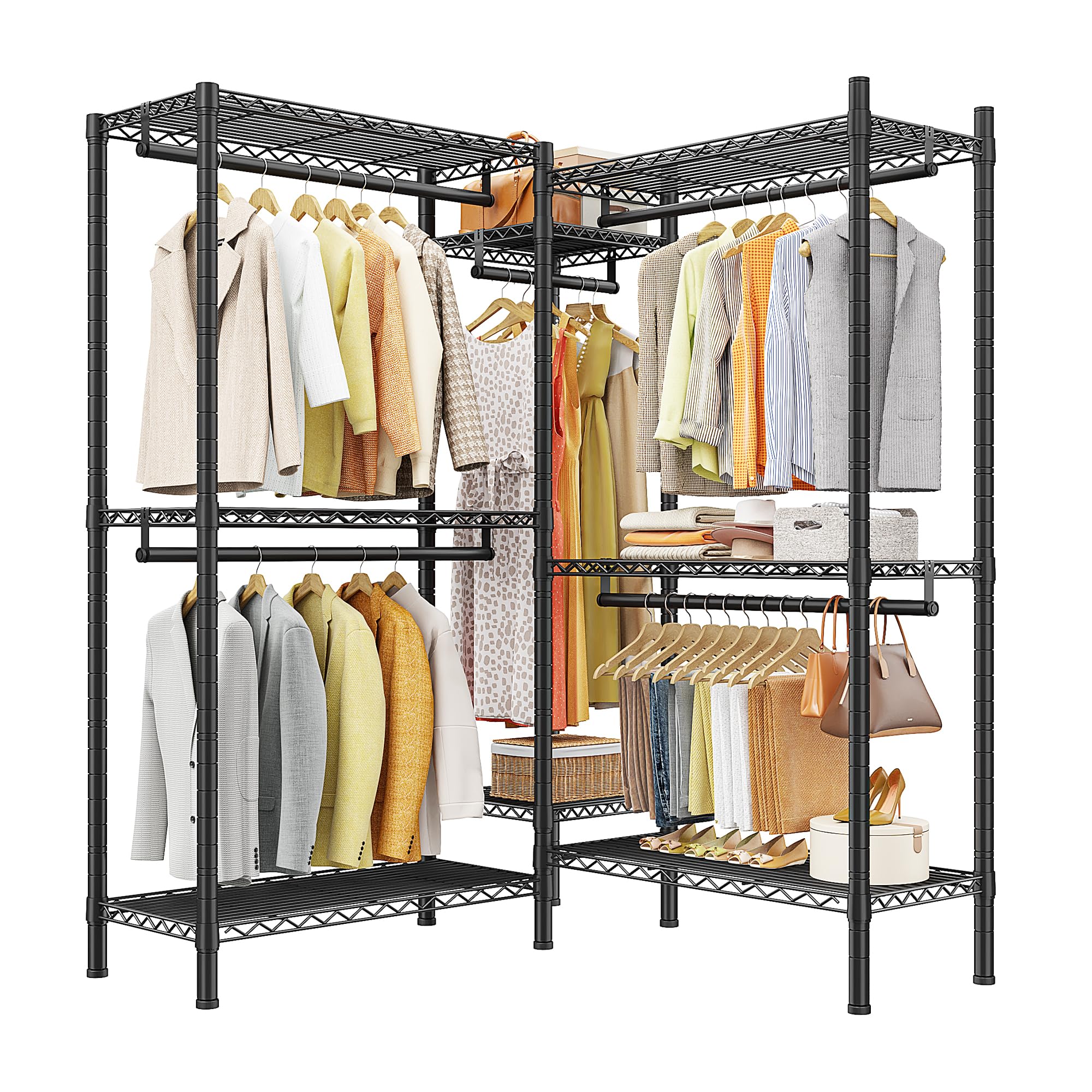 Raybee Clothes Rack, 900LBS Heavy Duty Clothes Rack, Clothing Racks for Hanging Clothes, L Shaped Garment Rack for Corner Freest