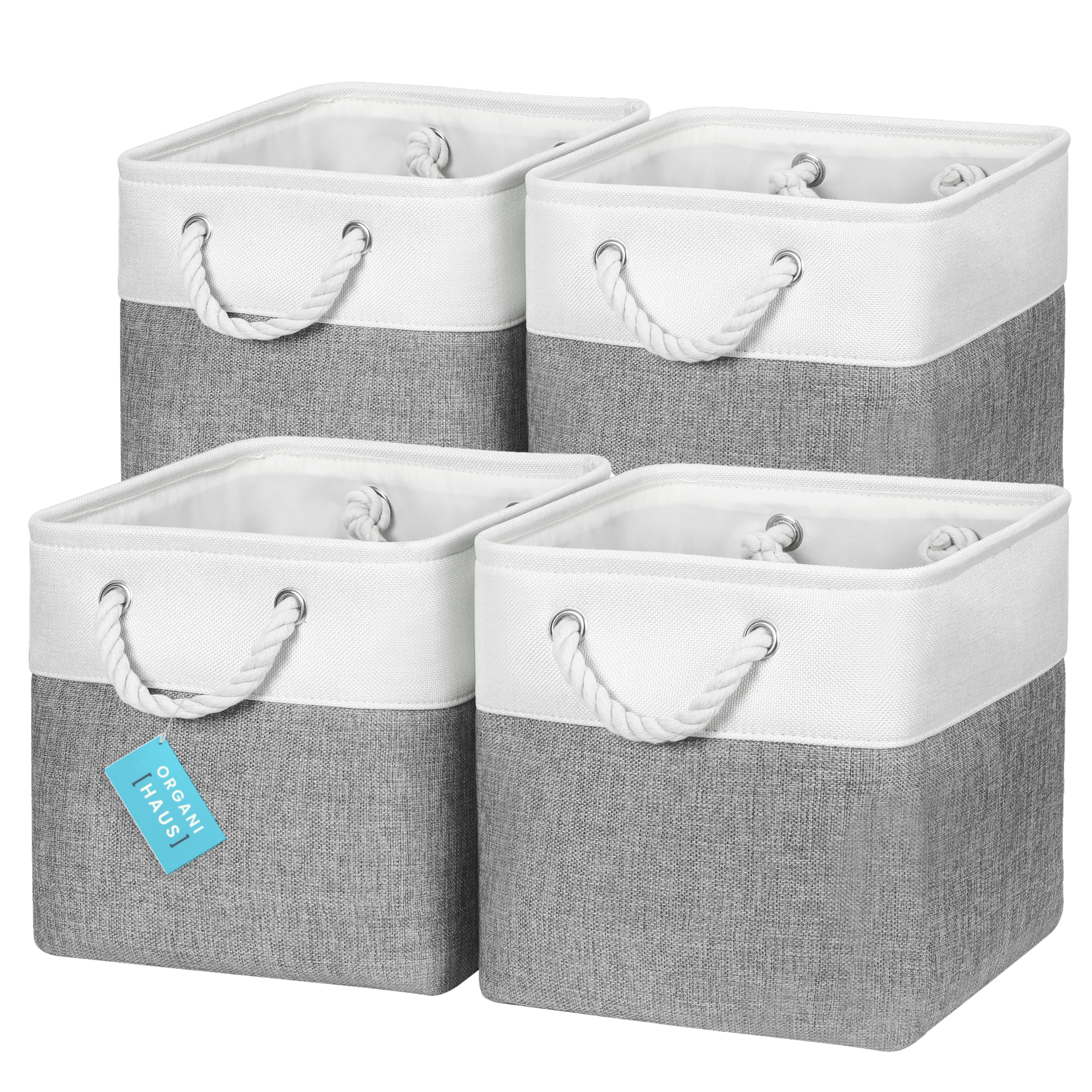 OrganiHaus 11x11 Cube Storage Bins Set of 4, Fabric Cube Baskets for Storage Shelves, Foldable Storage Cubes for Kallax Organize