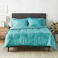 Amazon Basics Full/Queen Comforter Set with Sheets, 5-Piece Industrial Teal Bedding, Lightweight Microfiber Bed-in-a-Bag