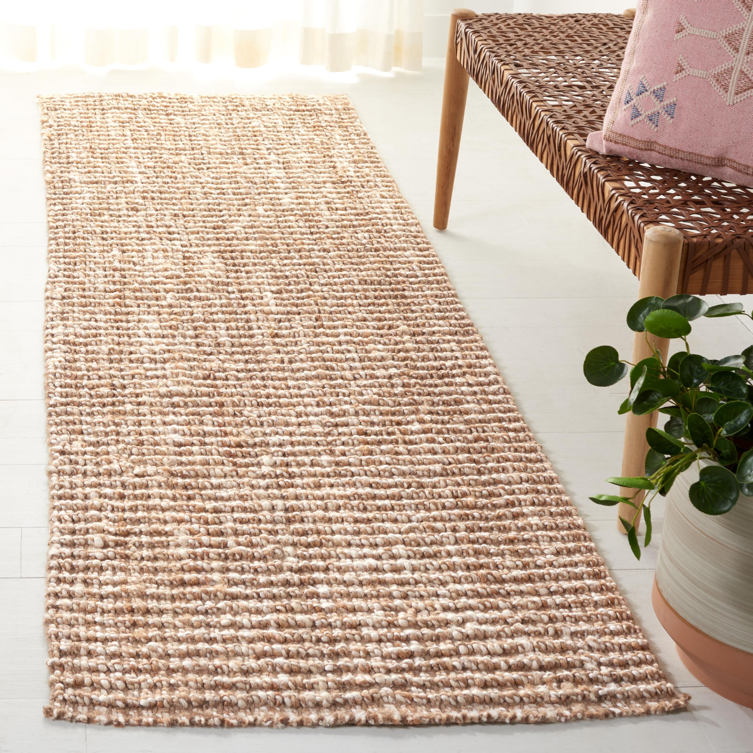 SAFAVIEH Natural Fiber Collection Runner Rug - 2 x 10, Natural & Ivory, Handmade Chunky Textured Jute 0.75-inch Thick, Ideal f