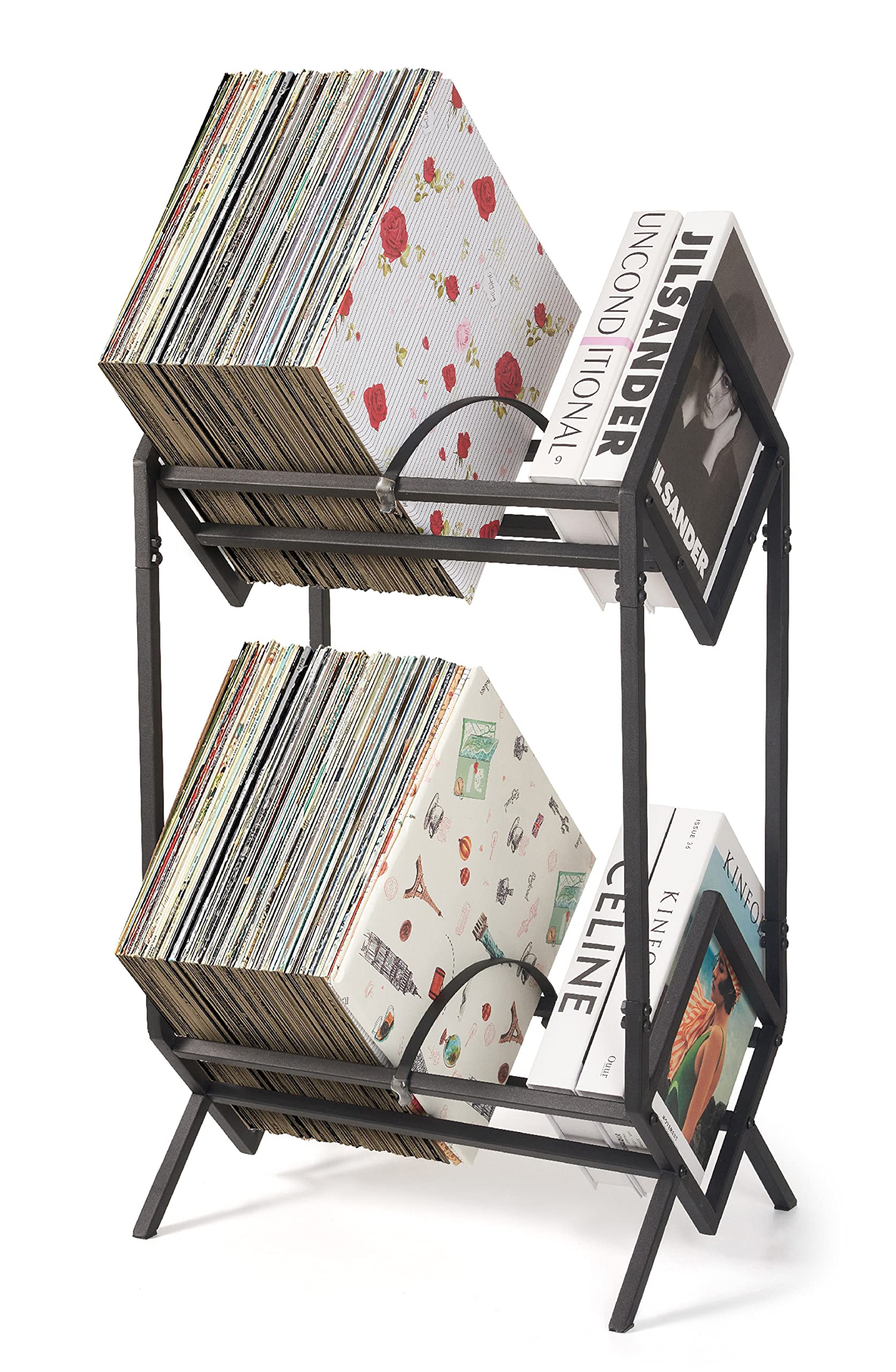 Vinyl Record Storage Holder, Holds up to 160-200 LPs, Metal Vinyl Record Organizer Stand, Simple/Functional/Easy Assembly, Class