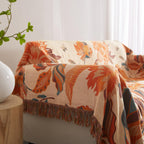 Boho Throw Blanket For Bed 90   X98   , 100% Cotton Woven Blanket For Couch Sofa, Ultra Soft 4-Layer Muslin Quilt With Floral Pr