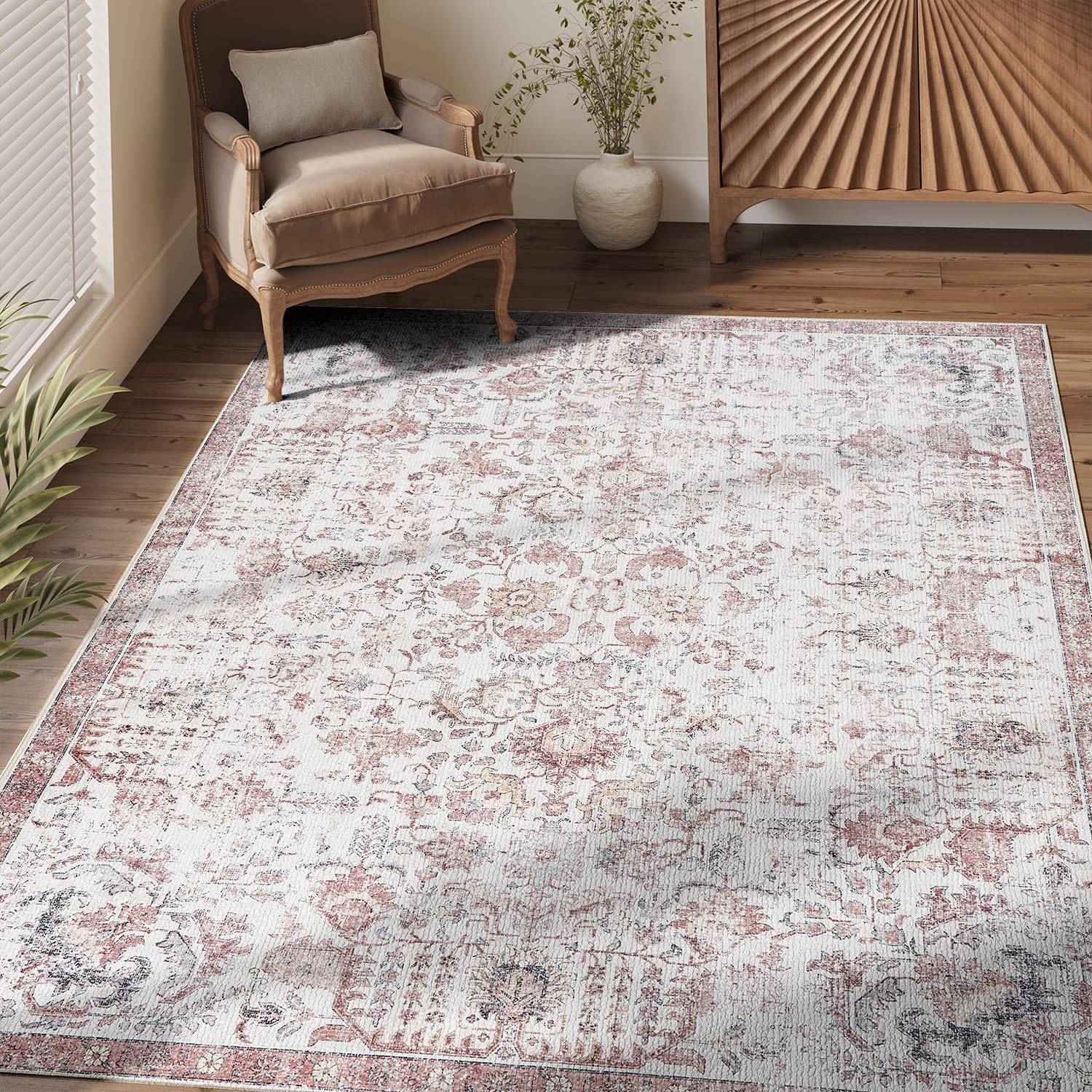 jinchan Area Rug 4x6 Washable Rug Vintage Rug Indoor Flodable Thin Rug Retro Accent Rug Distressed Carpet Red Multi Floral Count