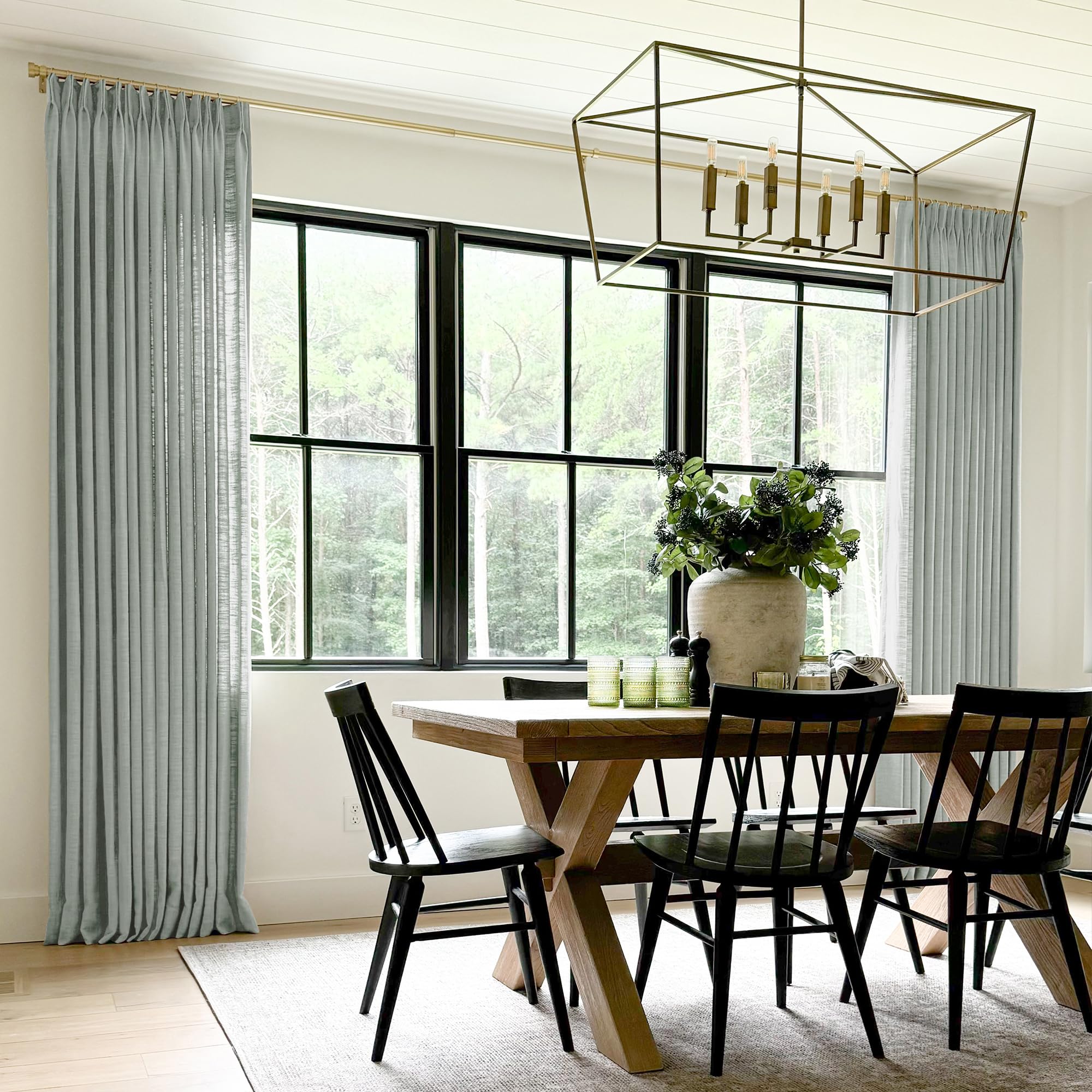Twopages Linen Pinch Pleated Drape For Apartment, Aqua Room Darkening Light Filtering Double Layer Lined Curtain Window Treatmen