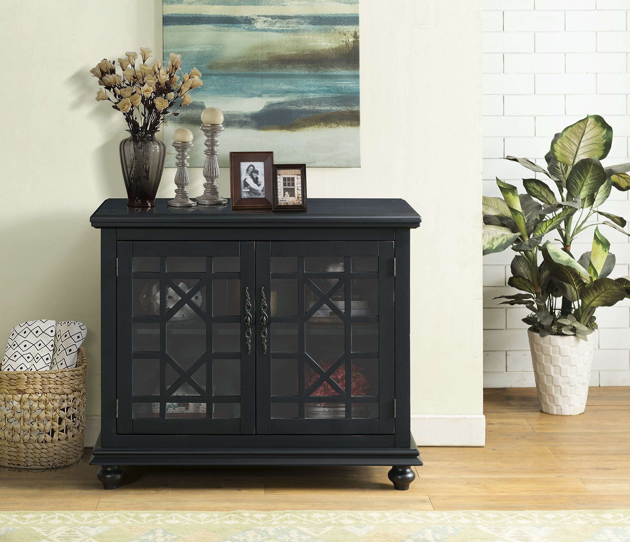 Martin Svensson Home Small Spaces Tv Stand 2-Door Accent Cabinet, 38&quot; W X 32&quot; H, Antique Black