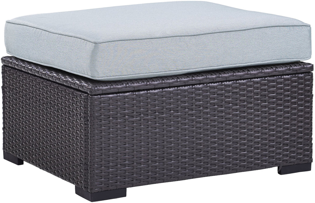 Crosley Furniture Biscayne Wicker Outdoor Ottoman Foot Rest For Patio, Deck, Porch, Brown With Mist Cushions
