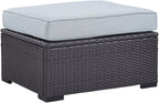 Crosley Furniture Biscayne Wicker Outdoor Ottoman Foot Rest For Patio, Deck, Porch, Brown With Mist Cushions