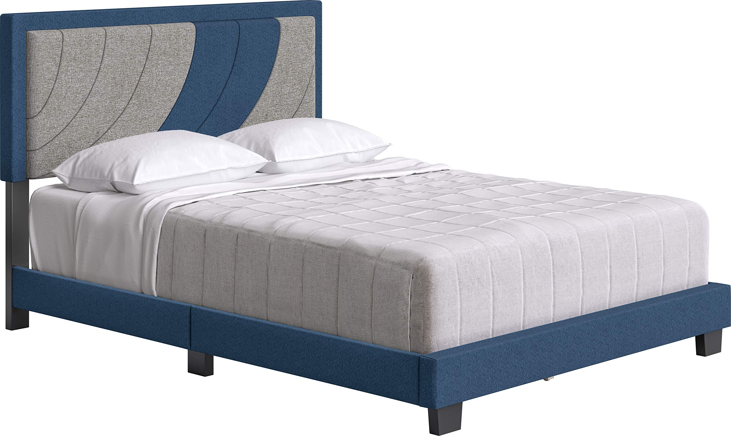 Boyd Sleep Sail Away Upholstered Platform Bed with Headboard and Durable Mattress Foundation with Strong 14 Wood Slat Supports, No BoxSpring Required: Queen, Blue/Gray