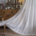 Sutuo Home White Boho Curtains Crochet Lace Semi-Sheer Bohemian Hollow Knitted Handmade Tassels, Rod Pocket Window Treatment Vin