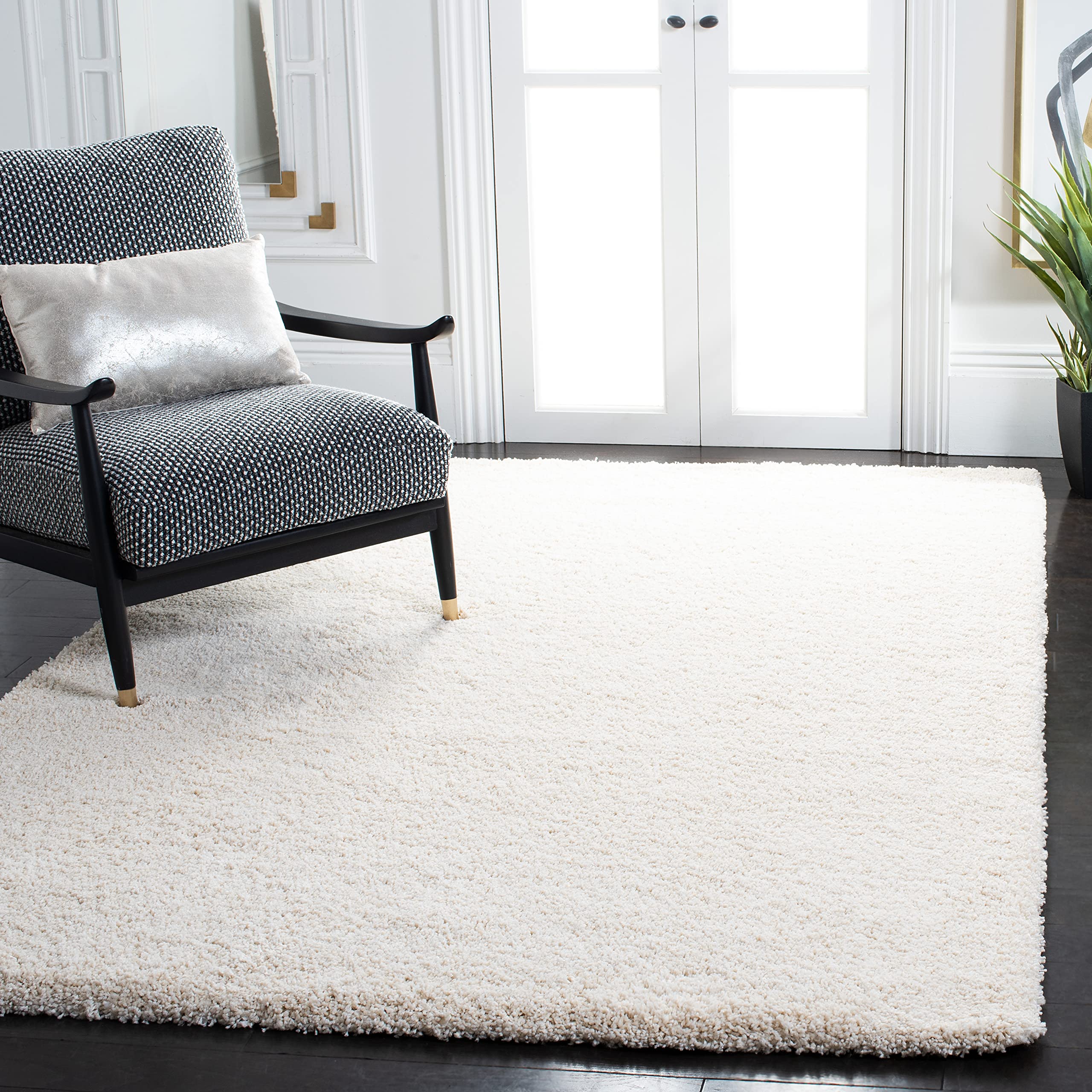 SAFAVIEH Milan Shag Collection Area Rug - 11' Square, Ivory, Solid Design, Non-Shedding & Easy Care, 2-inch Thick Ideal for High