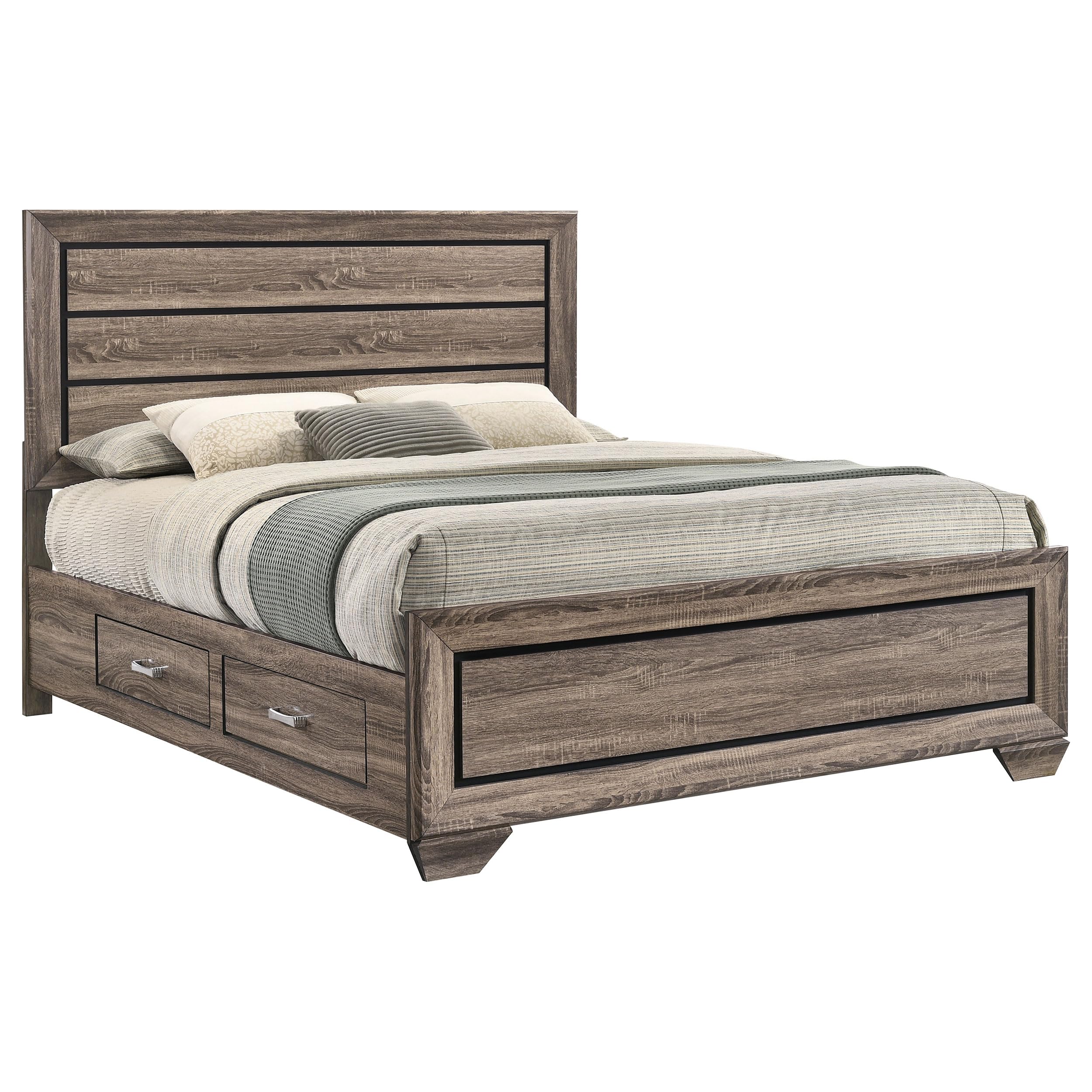 Coaster Home Furnishings Kauffman Transitional Wood Queen Size Storage Panel Bed Frame Platform Bed 54-inch Headboard Washed Taupe 204190Q