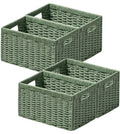 UBBCARE 4 Pack Wicker Basket, 13.4L8.3H7.1W inch Woven Paper Rope Storage Baskets for Shelves, Foldable Rectangular Storage 