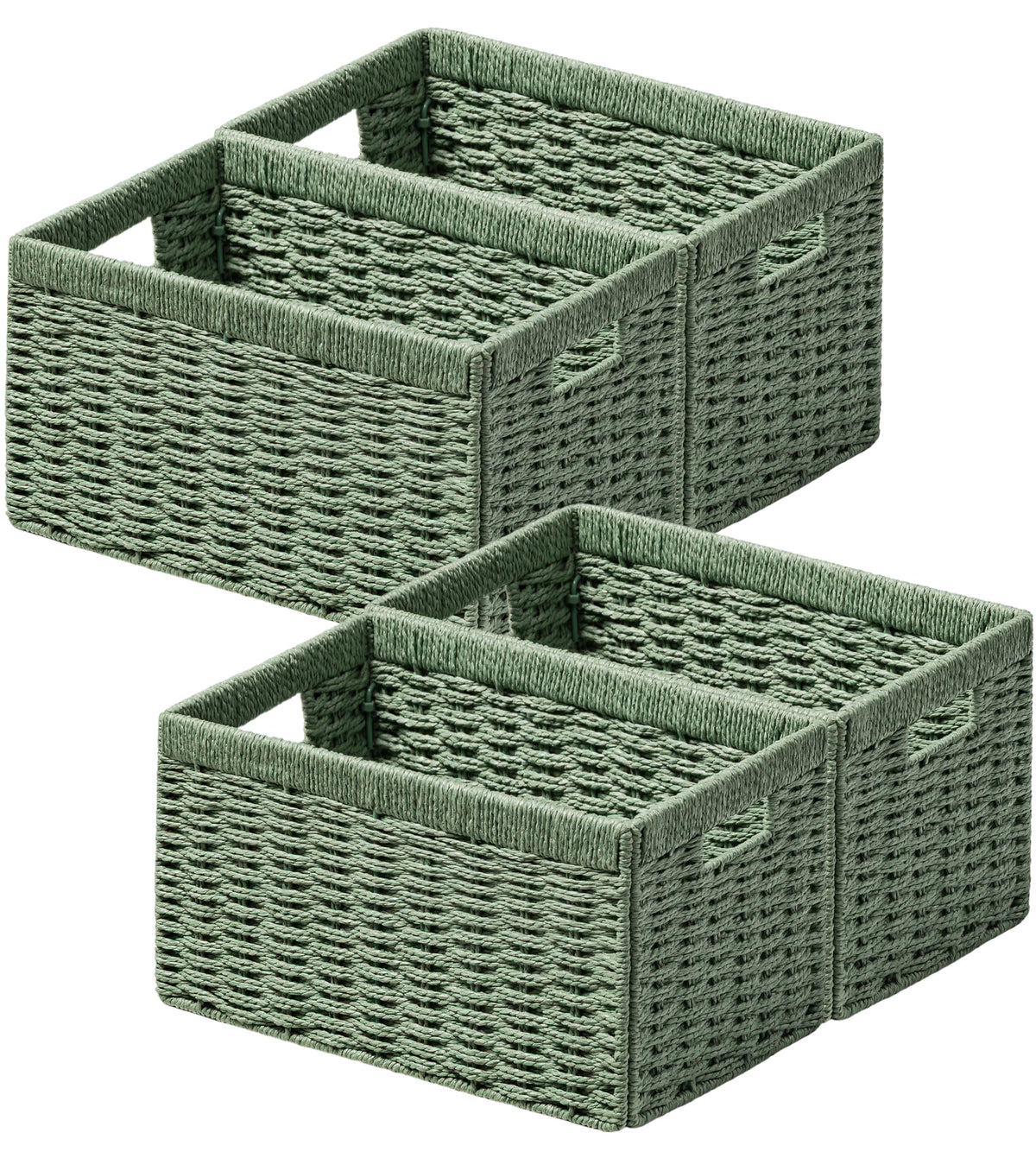 UBBCARE 4 Pack Wicker Basket, 13.4L8.3H7.1W inch Woven Paper Rope Storage Baskets for Shelves, Foldable Rectangular Storage 