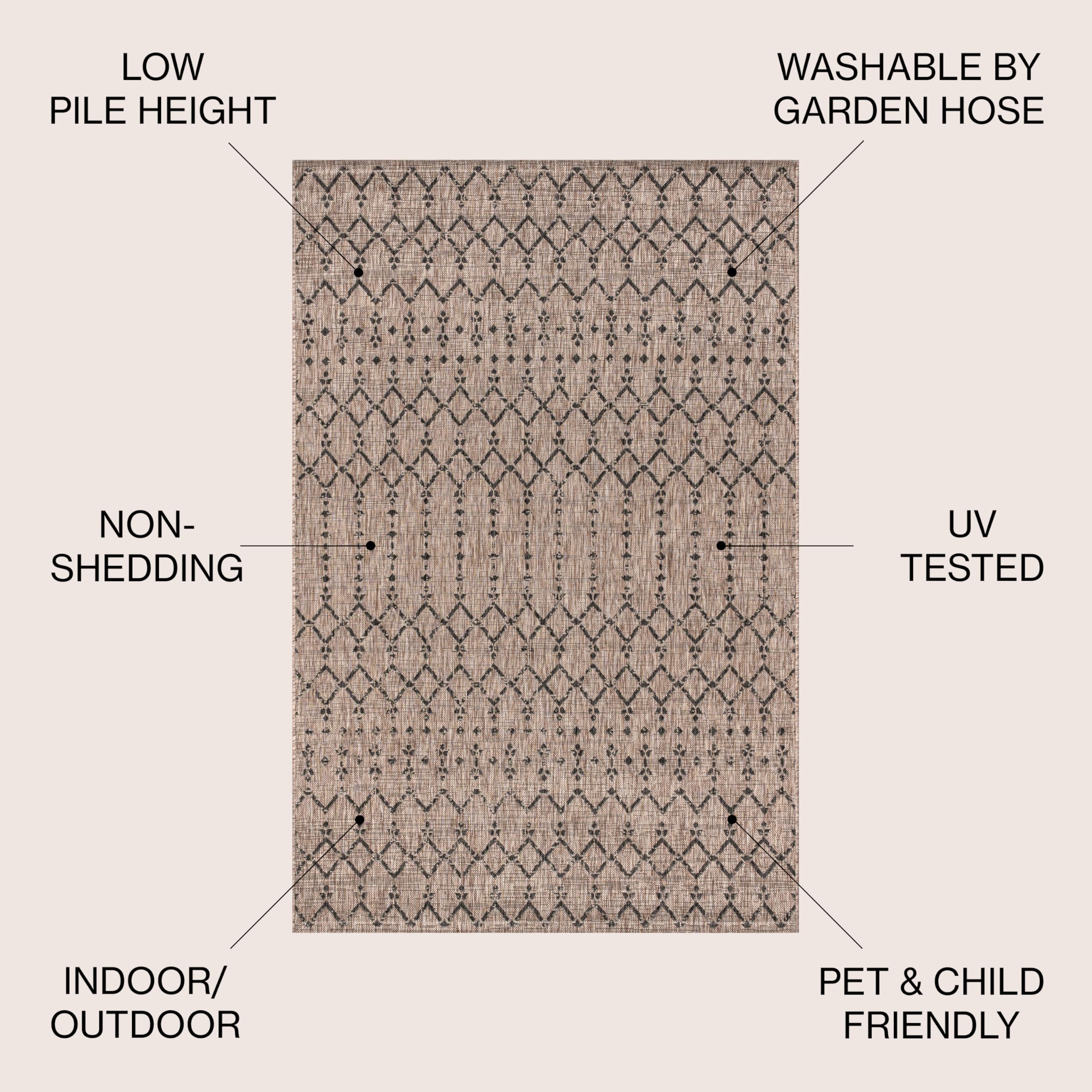 Jonathan Y Smb108D-6R Ourika Moroccan Geometric Textured Weave Indoor/Outdoor Area Rug, Bohemian, Scandinavian For Bedroom, Kitchen, Living Room, Easy-Cleaning, Natural/Black, 6' Round