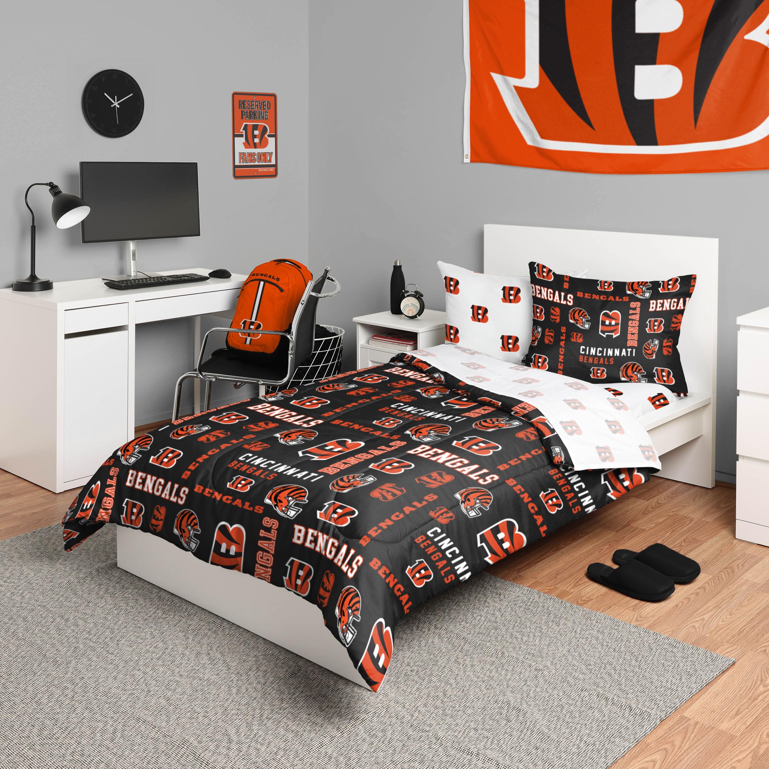 Foco Cincinnati Bengals Nfl Team Color Bed In A Bag Comforter Bedding 5 Piece Twin Set