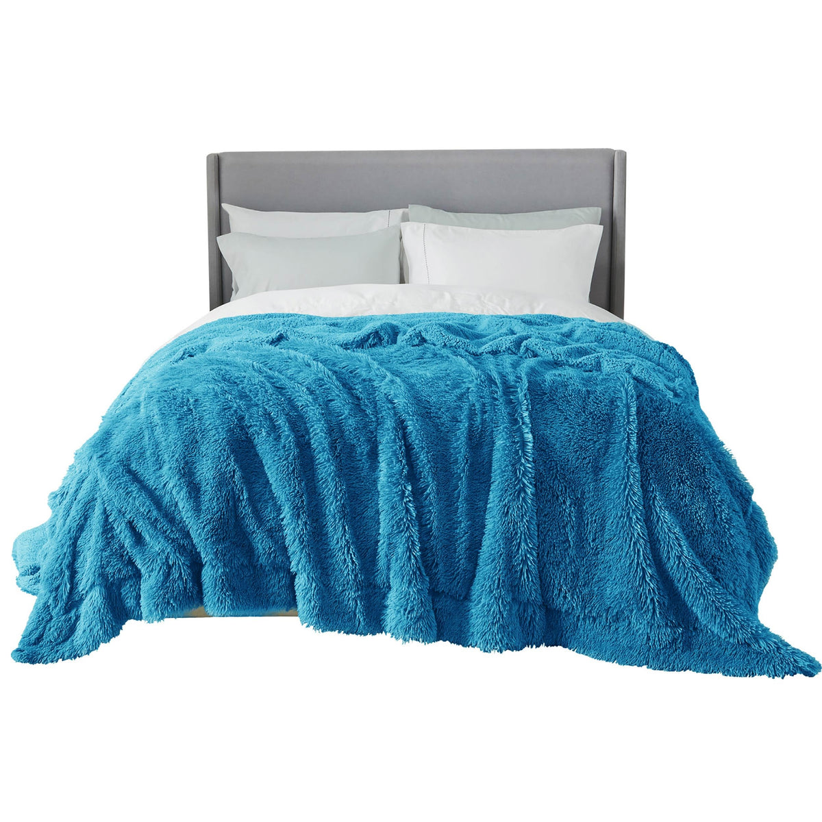 Bedsure Soft Fuzzy Faux Fur Blankets Queen Size Blue - Cozy, Fluffy, Plush Sherpa Fleece Blanket, Furry, Shaggy Blanket For Couc