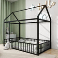 Bellemave Twin Size Montessori Floor Bed, Metal House Bed Frame, House Floor Bed for Kids, Montessori Floor Bed with Fence, Play