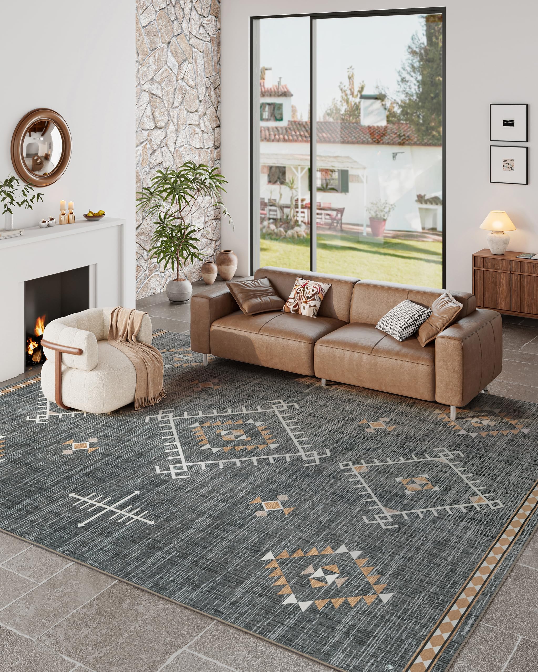 ILANGO Area Rug 9x12 for Living Room Bedroom Washable Moroccan Boho Rugs for High Traffic Area Non Slip & Non-Shedding Rugs Fa