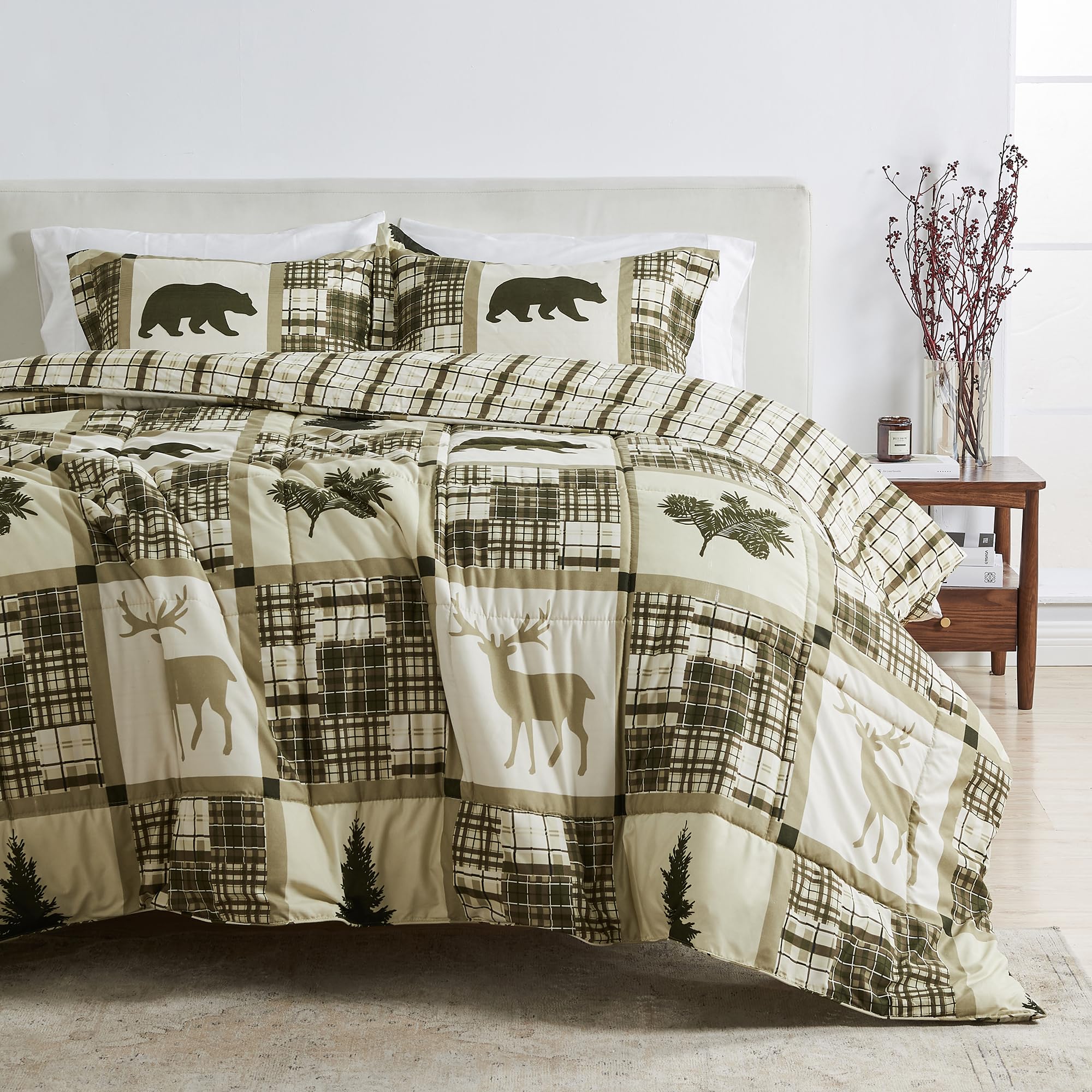 Great Bay Home Twin Size Holiday Comforter Set - Down Alternative 2 Piece Comforter Sets - All Season Bedding, Winter, Lodge Ins