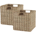 Vagusicc Wicker Storage Basket, Set of 2 Seagrass Storage Baskets, Foldable Wicker Basket 9 Inch Square Cube Storage Bins Storag