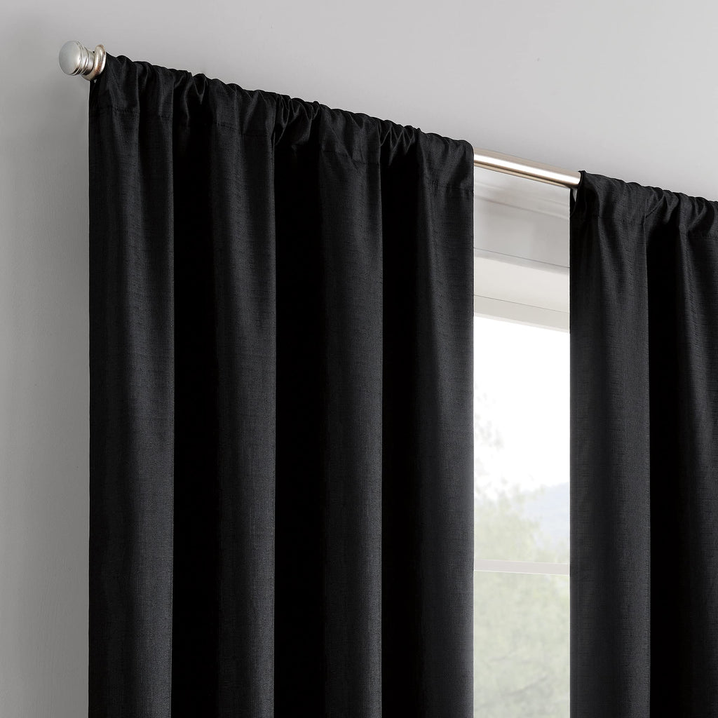Eclipse Kendall Modern Blackout Thermal Rod Pocket Window Curtain For Bedroom Or Living Room (1 Panel), 42 X 63, Black