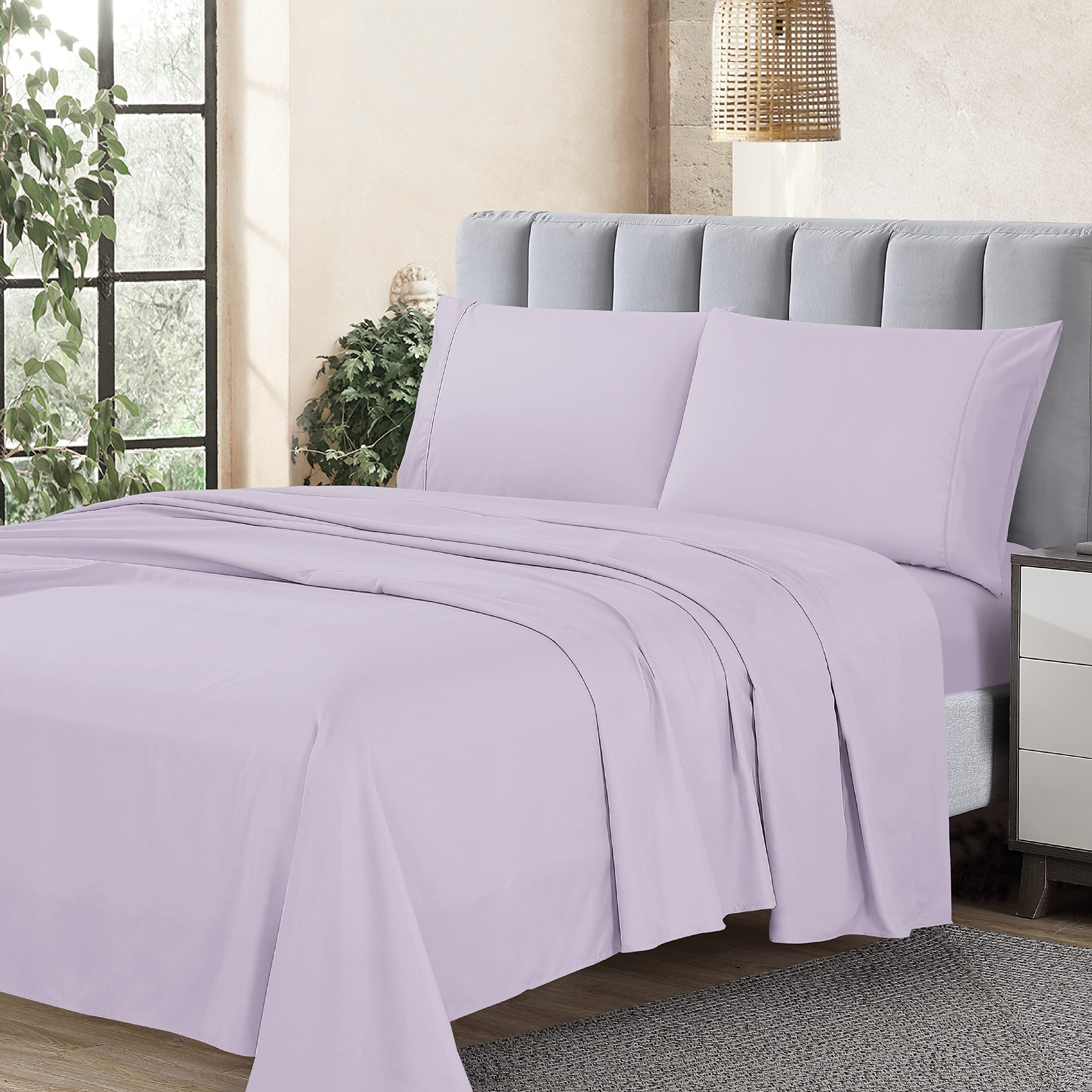 Cathay Home Essentials Ultra Soft Hypoallergenic Wrinkle Resistant Double Brushed Microfiber Bedding Sheet Set, Lavender,3 Pcs,