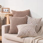 Hpuk Decorative Throw Pillow Covers Set Of 4 Geometric Design Linen Cushion Cover For Couch Sofa Living Room, 20'X20' Inches, Light Brown