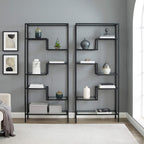 Crosley Furniture Sloane 2-Piece Bookshelf Set With Glass Shelves, Bookcase Storage, Matte Black