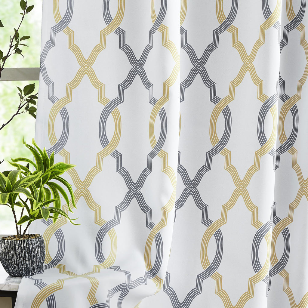 Ugoutry Full Blackout Curtains, Yellow Grey Moroccan Tile Curtains 84 Inches Long For Bedroom, Geometric Quatrefoil Pattern Curt