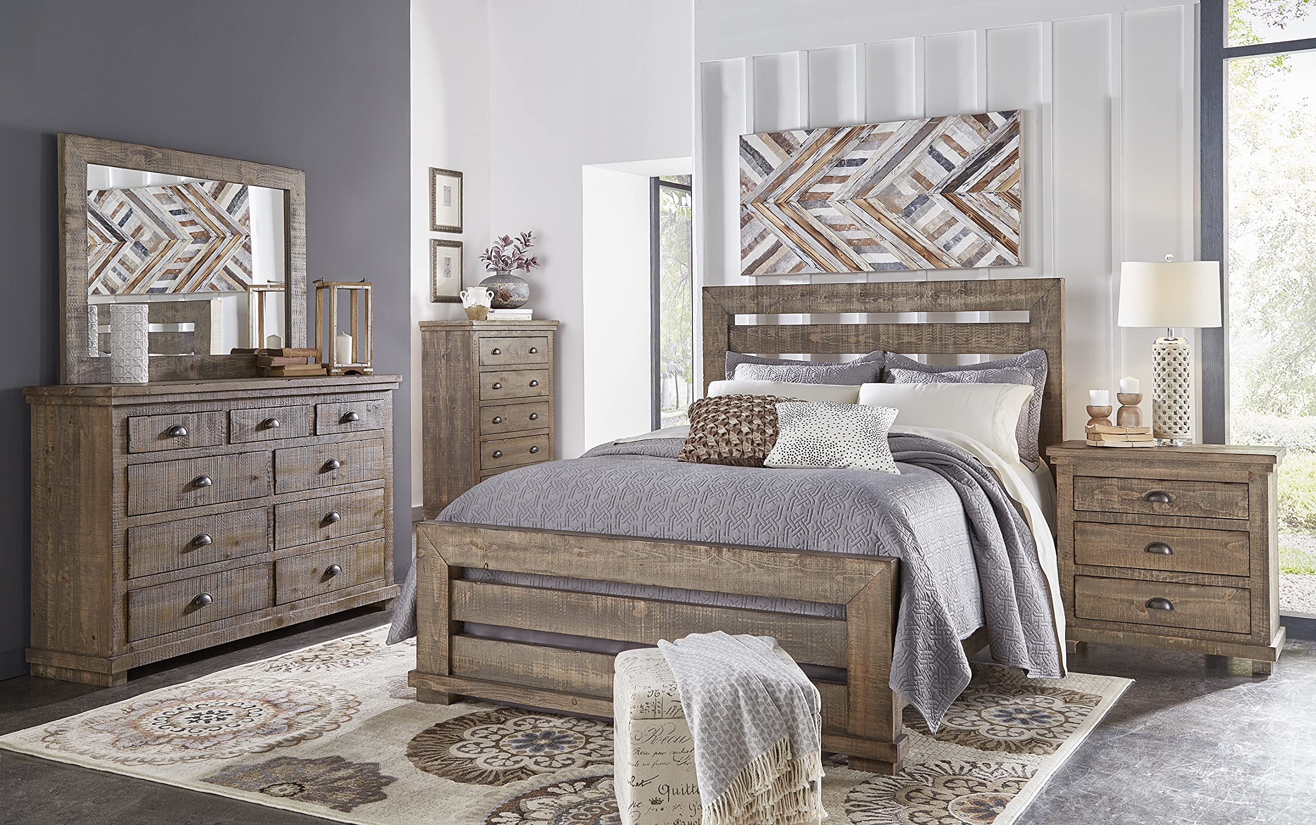 Progressive Furniture Willow King Slat Bed In Weathered Gray