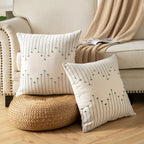 Caflife Boho Throw Pillow Covers 20X20 Set Of 2 Decorative Pillows For Bed, Neutral Pillow Covers Beige With Green Line Throw Pi
