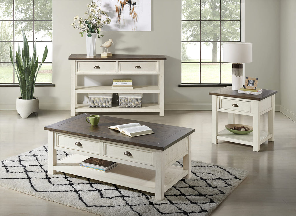 Martin Svensson Home Solid Wood Sofa Console Table, Cream White with Brown Top