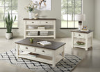 Martin Svensson Home Solid Wood Sofa Console Table, Cream White with Brown Top