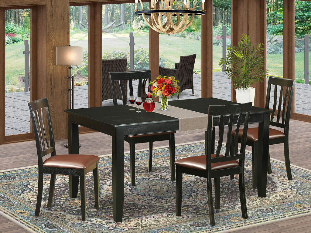 East West Furniture DUAN5-BLK-LC 5 Piece Dining Room Table Set Includes a Rectangle Kitchen Table and 4 Faux Leather Upholstered Dining Chairs, 36x60 Inch, Black