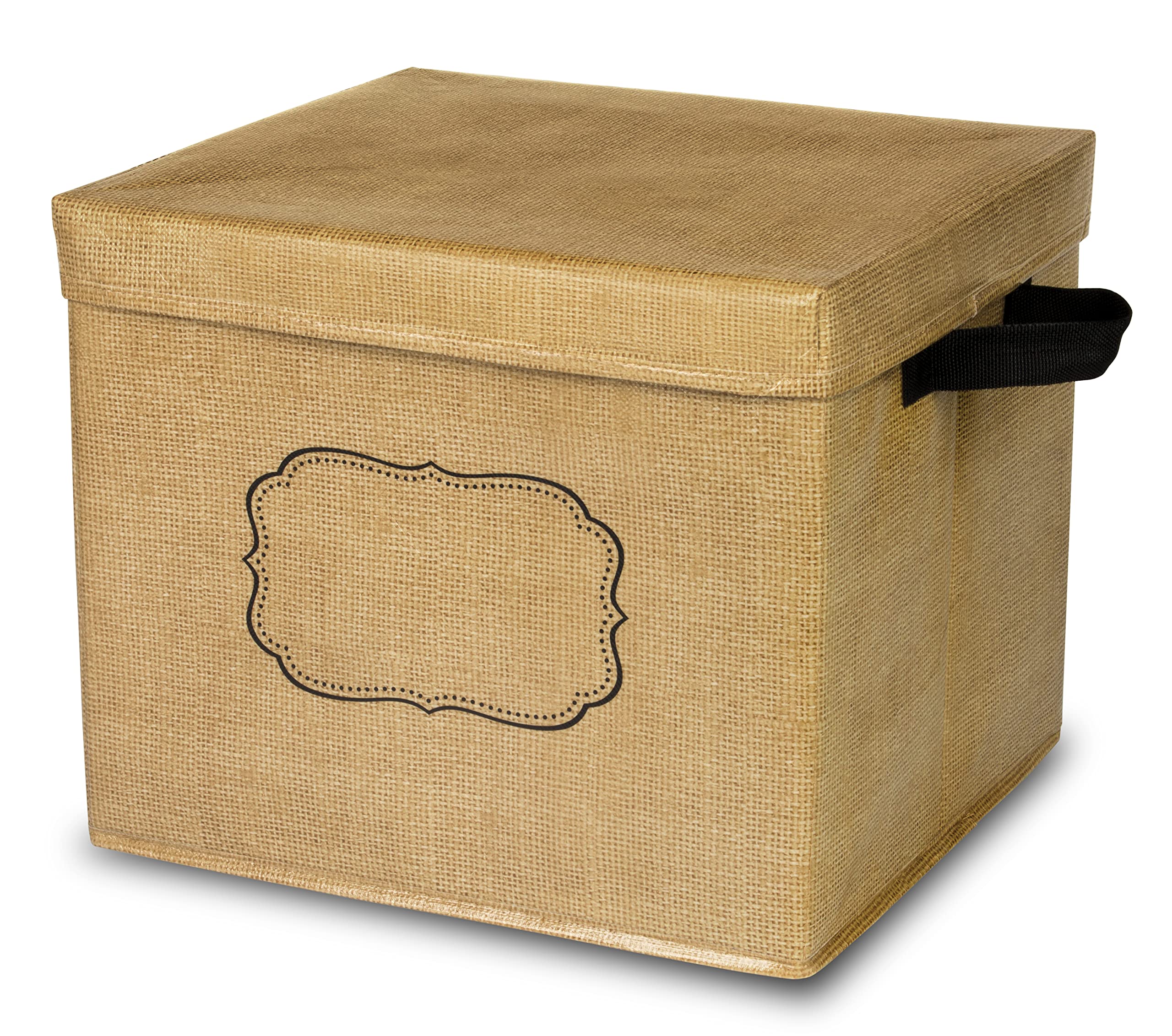BURLAP STORAGE BIN BOX W/LID